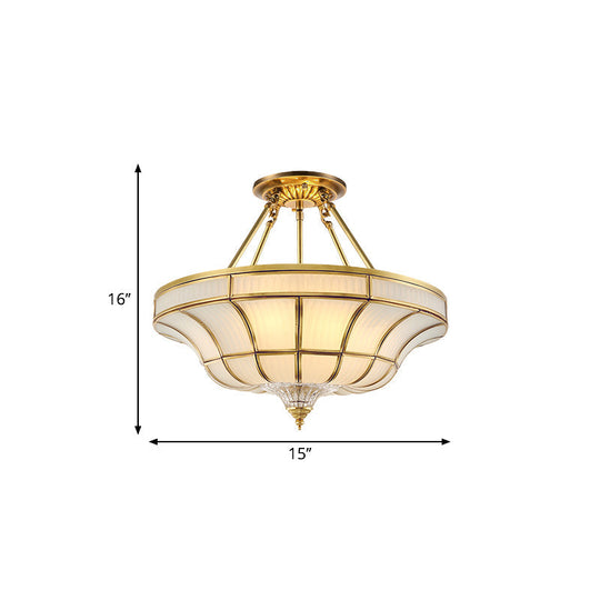 Antique Brass Semi Flush Ceiling Mount Light with Curved Frosted Glass - 3/6 Lights, 16"/19.5" Wide - Ideal for Bedroom