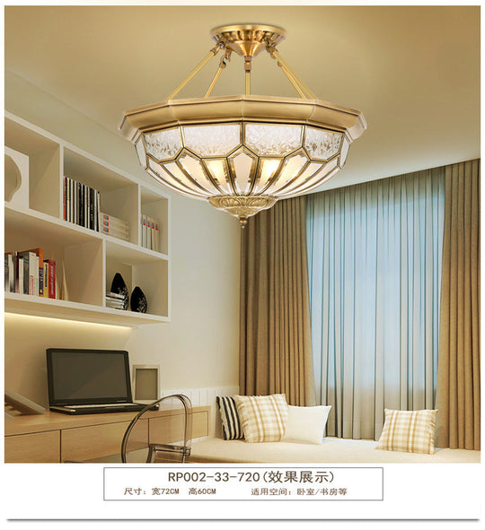 Antique Frosted Glass Bedroom Semi Flush Light - Wide Bowl, Gold Finish - 4/6 Lights - 18"/19.5" Semi Mount Lighting