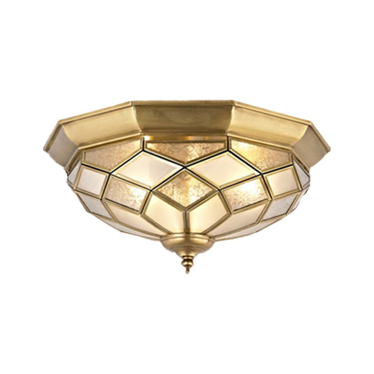 Classic Gold Flush Mount Ceiling Light With Prismatic Glass 3/5 Lights 18/21.5 For Bedroom