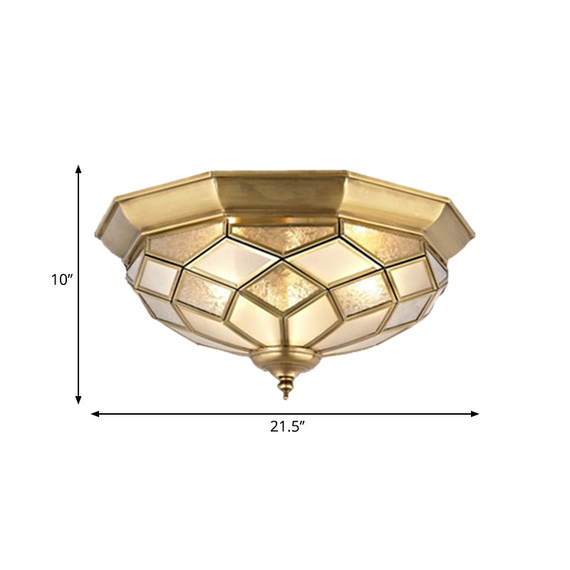 Classic Gold Flush Mount Ceiling Light With Prismatic Glass 3/5 Lights 18/21.5 For Bedroom