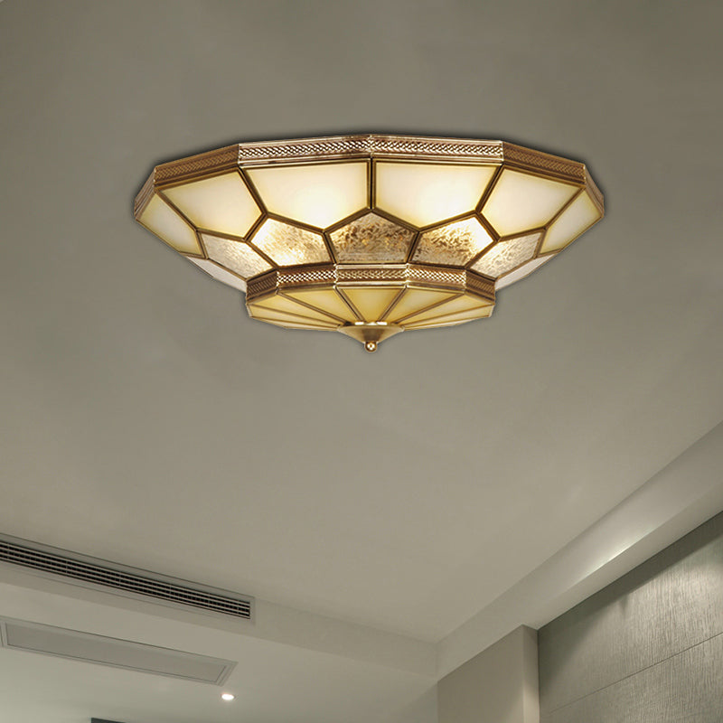 Traditional Brass Flush Mount Ceiling Light with Frosted Glass Shades - Available in 3 Sizes