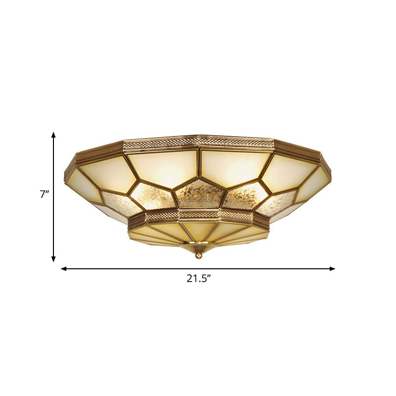 Traditional Brass Flush Mount Ceiling Light with Frosted Glass Shades - Available in 3 Sizes