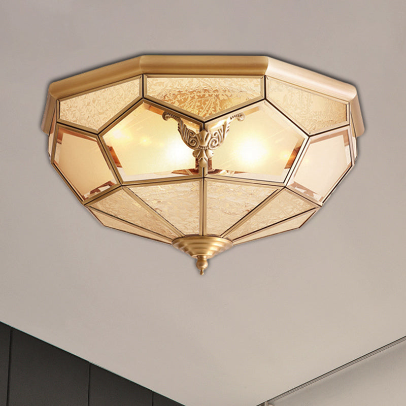 Vintage Gold Faceted Flush Mount Lighting: Beveled Glass Ceiling Fixture with 3/4/6 Lights for Bedroom