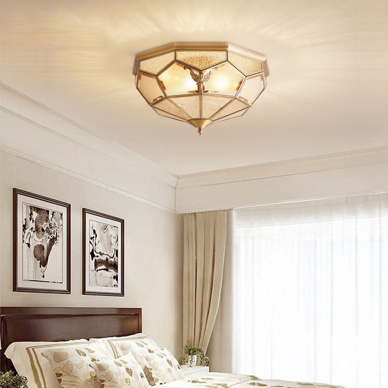 Vintage Gold Faceted Flush Mount Lighting: Beveled Glass Ceiling Fixture with 3/4/6 Lights for Bedroom