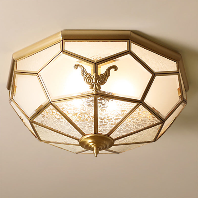 Vintage Gold Faceted Flush Mount Lighting: Beveled Glass Ceiling Fixture with 3/4/6 Lights for Bedroom