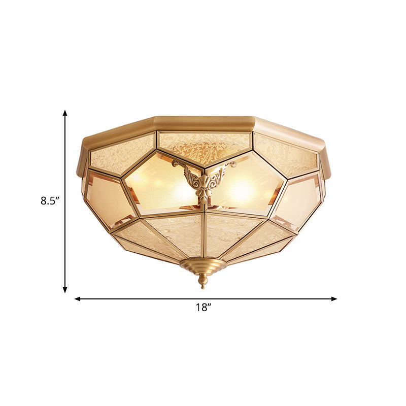 Vintage Gold Faceted Flush Mount Lighting: Beveled Glass Ceiling Fixture with 3/4/6 Lights for Bedroom