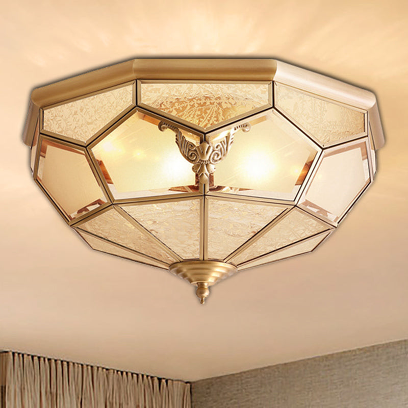 Vintage Gold Faceted Flush Mount Lighting: Beveled Glass Ceiling Fixture with 3/4/6 Lights for Bedroom