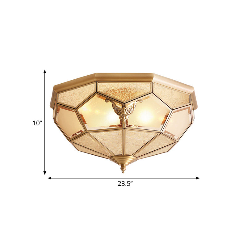 Vintage Gold Faceted Flush Mount Lighting: Beveled Glass Ceiling Fixture with 3/4/6 Lights for Bedroom