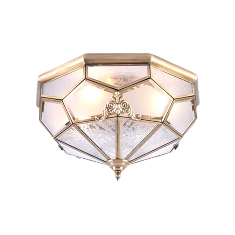 Classic Gold Bowl Frosted Glass Pane Flush Ceiling Light with 3/4/6 Lights - Bedroom Flush Mount Lamp