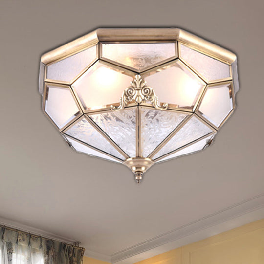 Classic Gold Bowl Frosted Glass Pane Flush Ceiling Light with 3/4/6 Lights - Bedroom Flush Mount Lamp