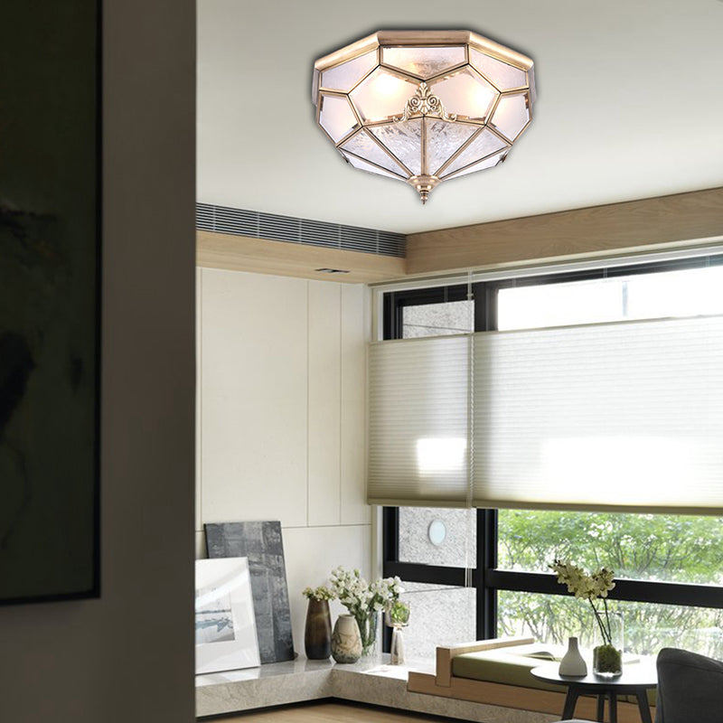 Classic Gold Bowl Frosted Glass Pane Flush Ceiling Light with 3/4/6 Lights - Bedroom Flush Mount Lamp