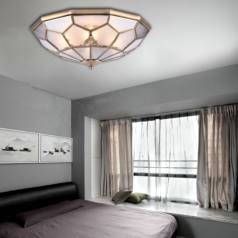 Classic Gold Bowl Frosted Glass Pane Flush Ceiling Light with 3/4/6 Lights - Bedroom Flush Mount Lamp