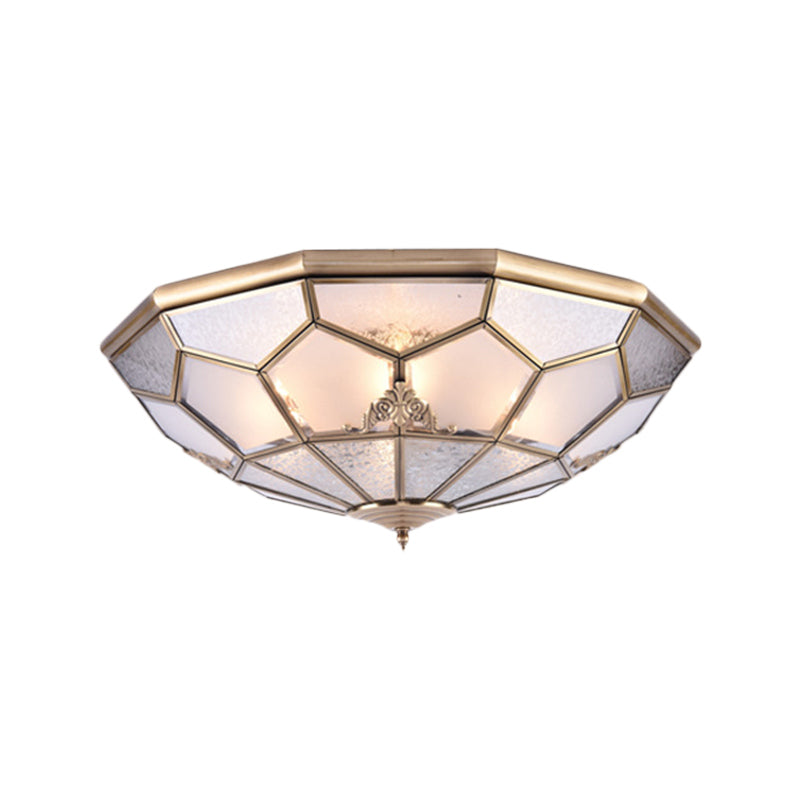 Classic Gold Bowl Frosted Glass Pane Flush Ceiling Light with 3/4/6 Lights - Bedroom Flush Mount Lamp