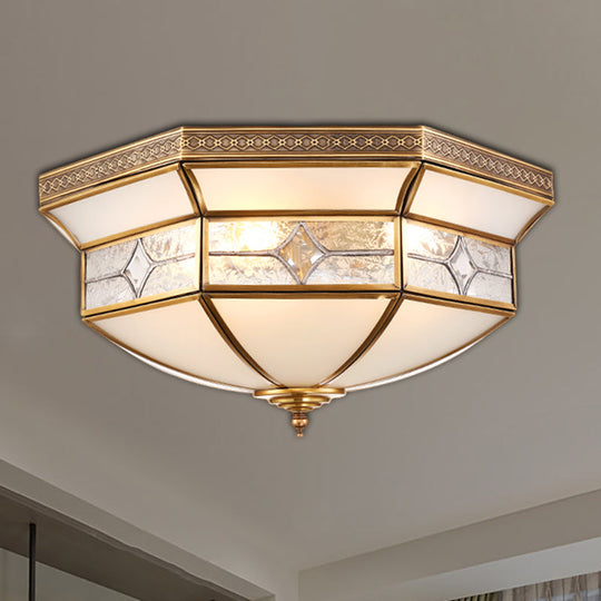 Traditional Brass Flush Mount Ceiling Light Fixture with Frosted Glass Shade - 3/4/6-Light Option