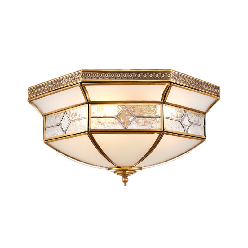 Traditional Brass Flush Mount Ceiling Light Fixture with Frosted Glass Shade - 3/4/6-Light Option