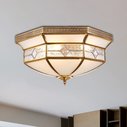 Traditional Brass Flush Mount Ceiling Light Fixture with Frosted Glass Shade - 3/4/6-Light Option