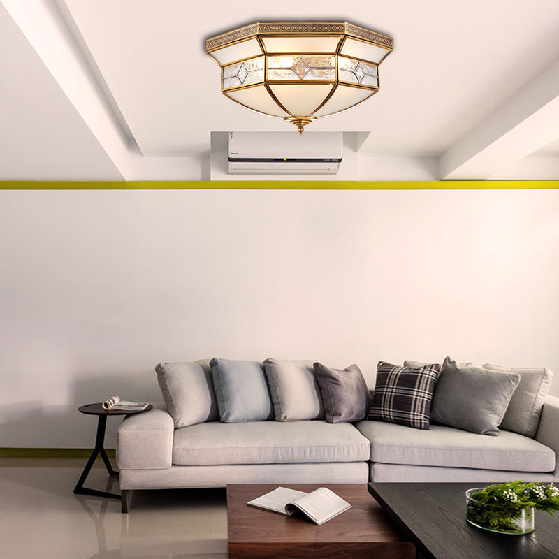 Traditional Brass Flush Mount Ceiling Light Fixture with Frosted Glass Shade - 3/4/6-Light Option