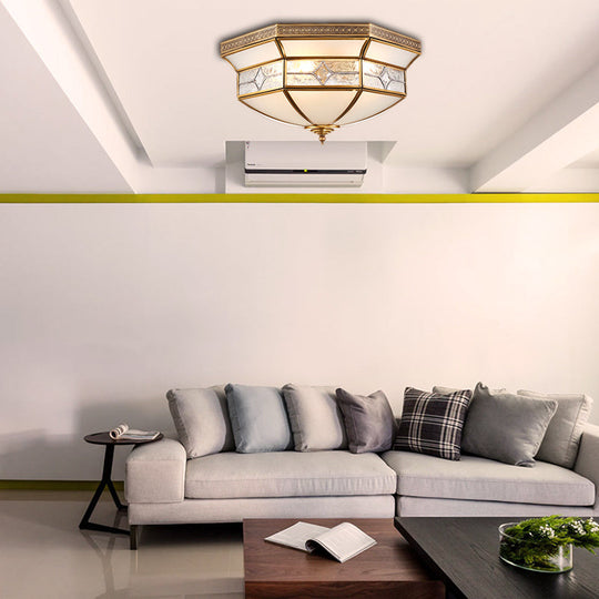 Traditional Brass Flush Mount Ceiling Light Fixture with Frosted Glass Shade - 3/4/6-Light Option