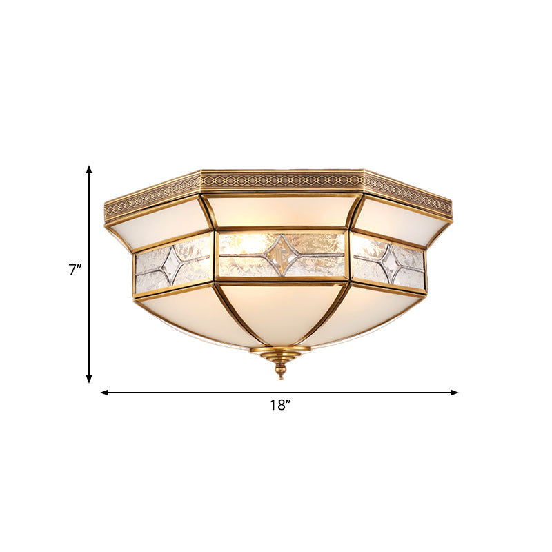 Traditional Brass Flush Mount Ceiling Light Fixture with Frosted Glass Shade - 3/4/6-Light Option