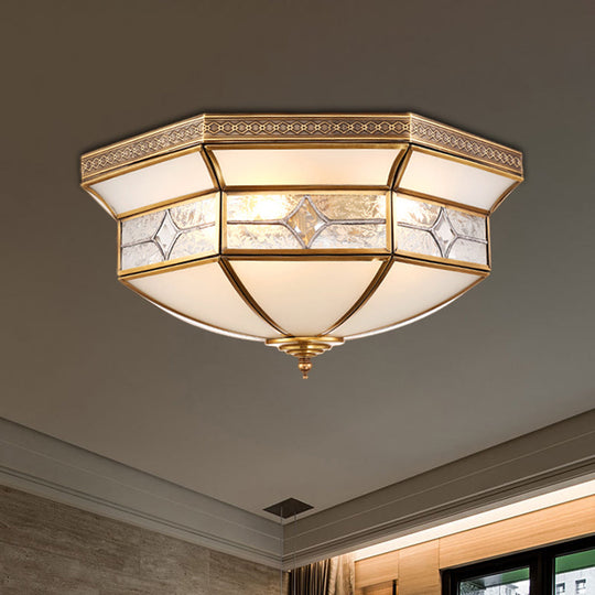 Traditional Brass Flush Mount Ceiling Light Fixture with Frosted Glass Shade - 3/4/6-Light Option