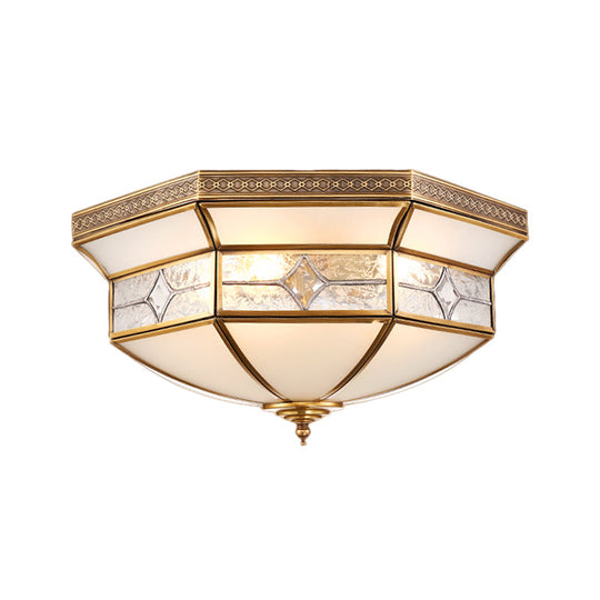 Traditional Brass Flush Mount Ceiling Light Fixture with Frosted Glass Shade - 3/4/6-Light Option