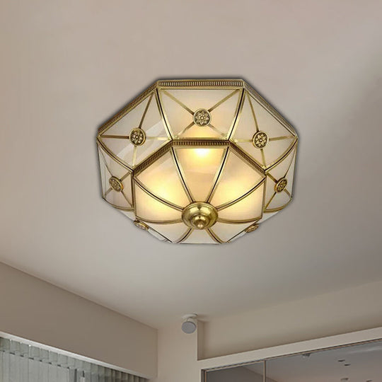 Traditional Brass Flush Mount Ceiling Light Fixture with Frosted Glass Flower Design for Bedroom (3/4/6 Lights)