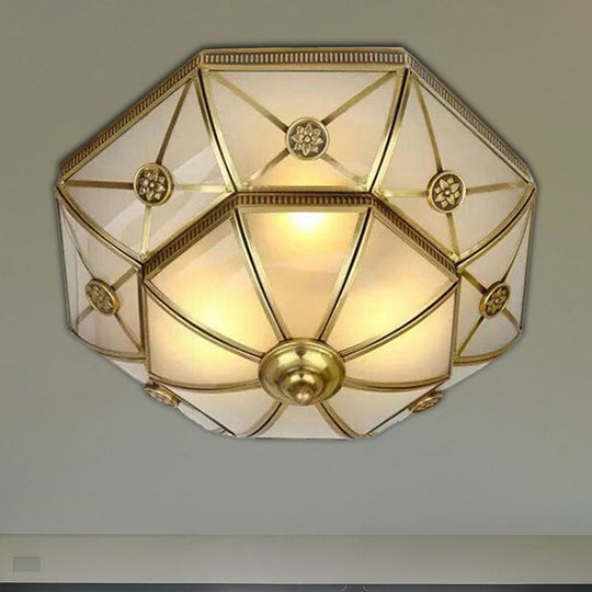 Traditional Brass Flush Mount Ceiling Light Fixture with Frosted Glass Flower Design for Bedroom (3/4/6 Lights)