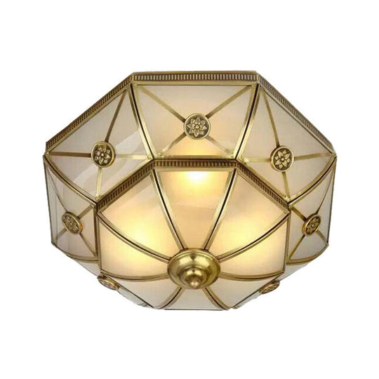 Traditional Brass Flush Mount Ceiling Light Fixture with Frosted Glass Flower Design for Bedroom (3/4/6 Lights)