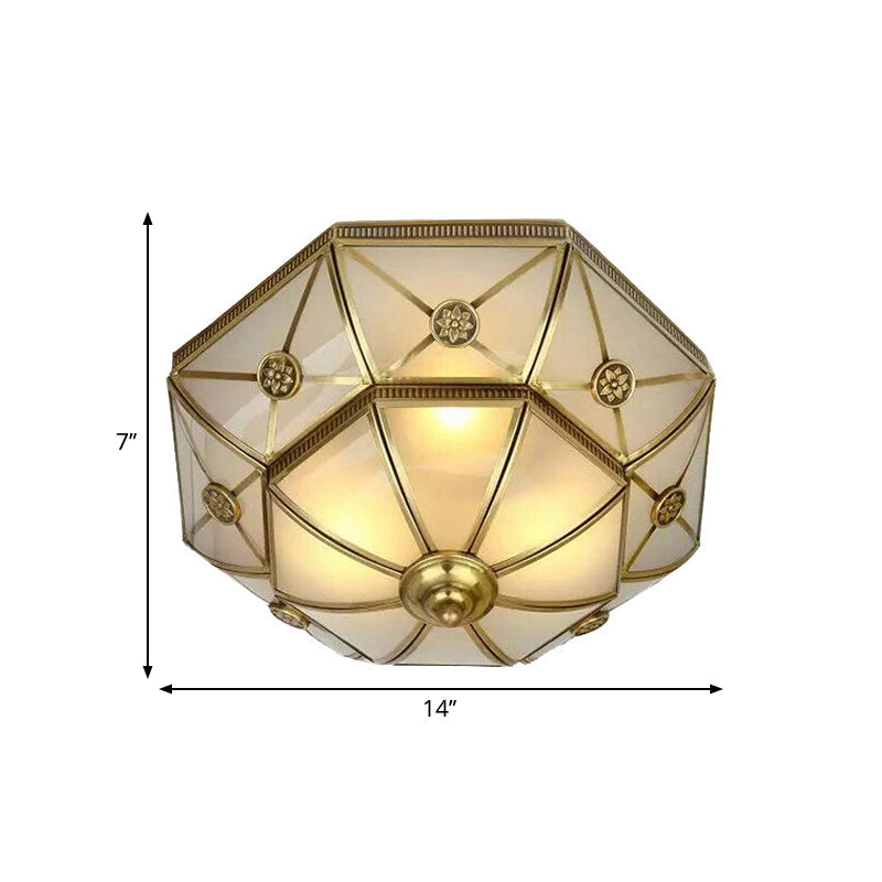 Traditional Brass Flush Mount Ceiling Light Fixture with Frosted Glass Flower Design for Bedroom (3/4/6 Lights)