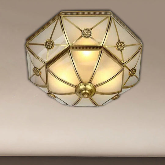 Traditional Brass Flush Mount Ceiling Light Fixture with Frosted Glass Flower Design for Bedroom (3/4/6 Lights)