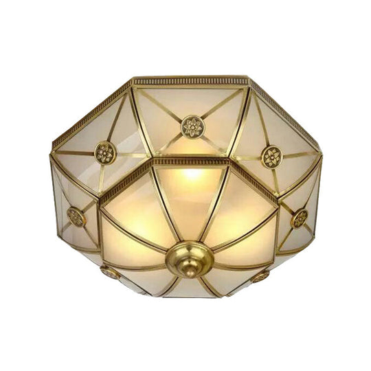 Traditional Brass Flush Mount Ceiling Light Fixture with Frosted Glass Flower Design for Bedroom (3/4/6 Lights)