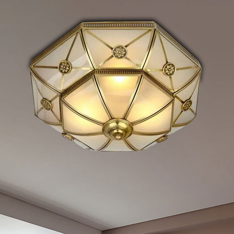 Traditional Brass Flush Mount Ceiling Light Fixture with Frosted Glass Flower Design for Bedroom (3/4/6 Lights)