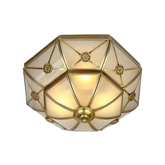 Traditional Brass Flush Mount Ceiling Light Fixture with Frosted Glass Flower Design for Bedroom (3/4/6 Lights)