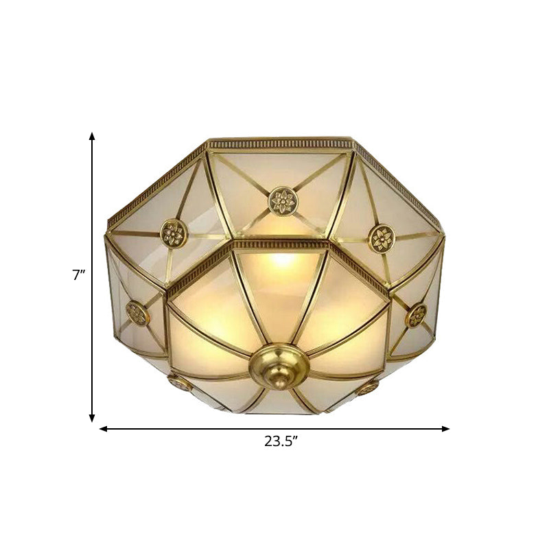 Traditional Brass Flush Mount Ceiling Light Fixture with Frosted Glass Flower Design for Bedroom (3/4/6 Lights)