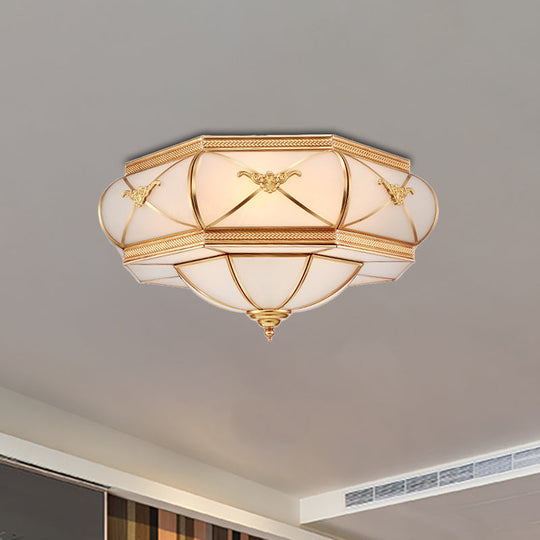 Traditional Flower Curved Frosted Glass Flush Mount Ceiling Light in Gold - 3/4/6 Lights for Bedroom