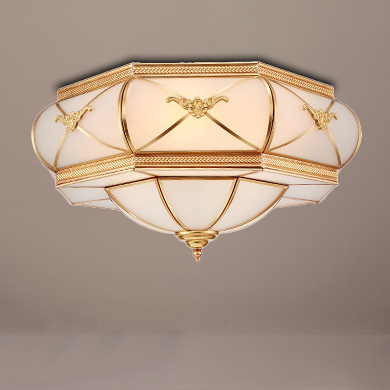 Traditional Flower Curved Frosted Glass Flush Mount Ceiling Light in Gold - 3/4/6 Lights for Bedroom