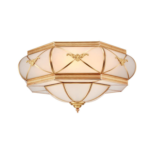 Traditional Flower Curved Frosted Glass Flush Mount Ceiling Light in Gold - 3/4/6 Lights for Bedroom