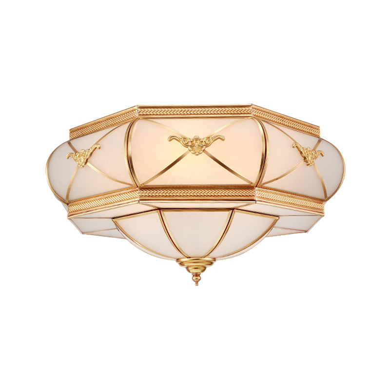 Traditional Flower Curved Frosted Glass Flush Mount Ceiling Light In Gold - 3/4/6 Lights For Bedroom