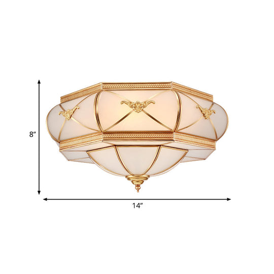 Traditional Flower Curved Frosted Glass Flush Mount Ceiling Light in Gold - 3/4/6 Lights for Bedroom