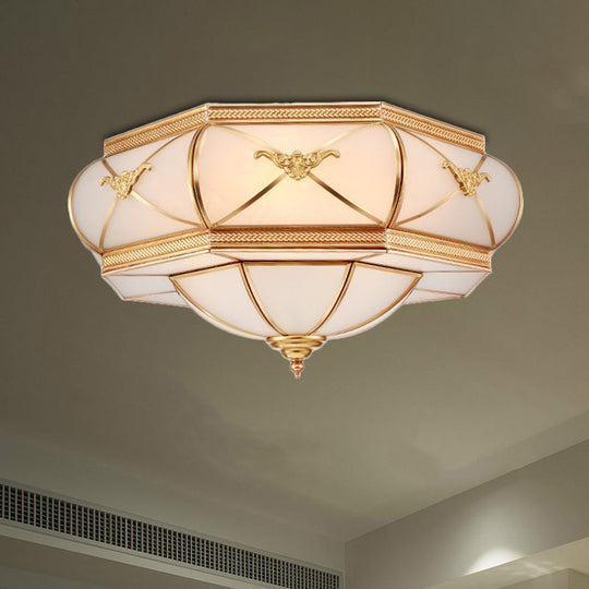 Traditional Flower Curved Frosted Glass Flush Mount Ceiling Light in Gold - 3/4/6 Lights for Bedroom