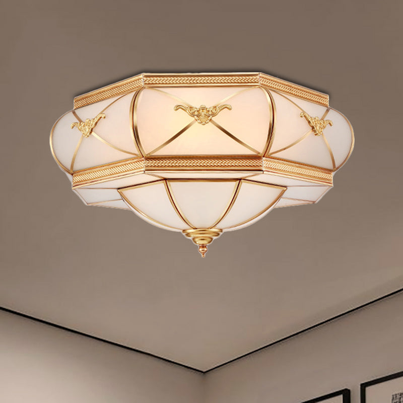 Traditional Flower Curved Frosted Glass Flush Mount Ceiling Light in Gold - 3/4/6 Lights for Bedroom