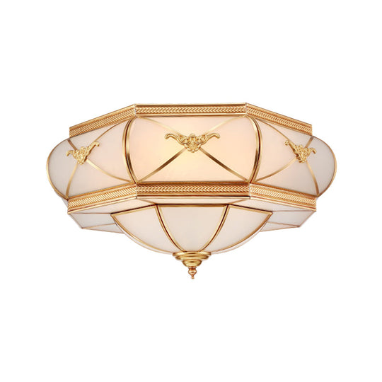 Traditional Flower Curved Frosted Glass Flush Mount Ceiling Light in Gold - 3/4/6 Lights for Bedroom