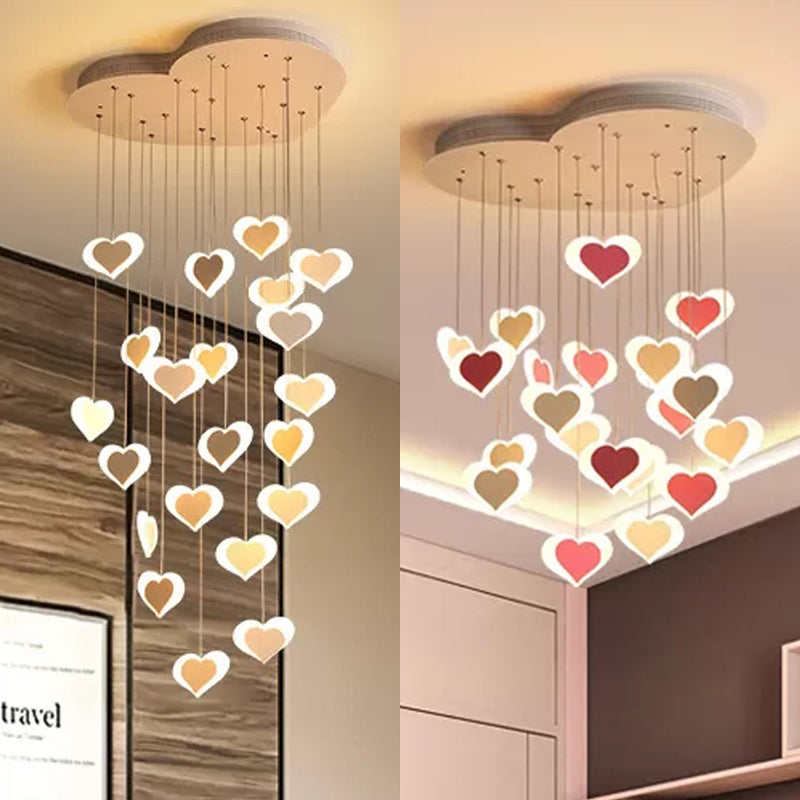 Modern Acrylic Heart Shaped Ceiling Pendant For Child Bedroom - Romantic Hanging Light