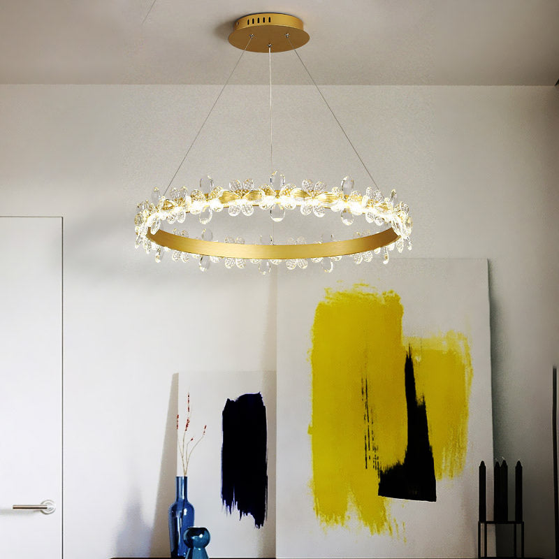 Modern Crystal Round Chandelier Lamp - Led Gold/Coffee Pendant Light Fixture In Warm/White 19.5/27.5