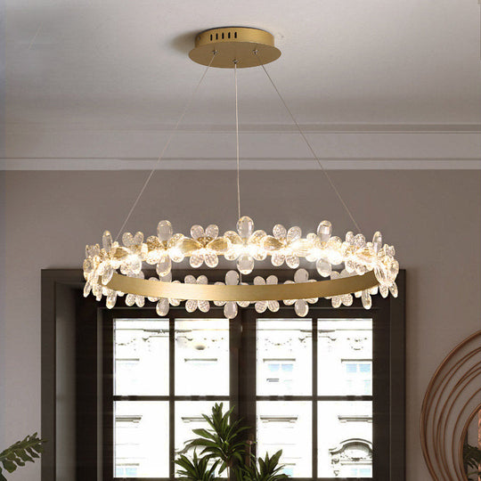 Modern Crystal Round Chandelier Lamp - Led Gold/Coffee Pendant Light Fixture In Warm/White 19.5/27.5