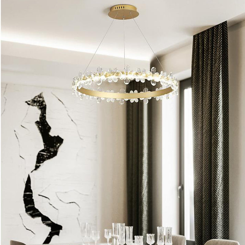 Modern Crystal Round Chandelier Lamp - Led Gold/Coffee Pendant Light Fixture In Warm/White 19.5/27.5