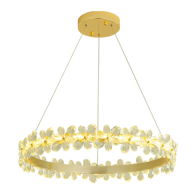 Modern Crystal Round Chandelier Lamp - Led Gold/Coffee Pendant Light Fixture In Warm/White 19.5/27.5