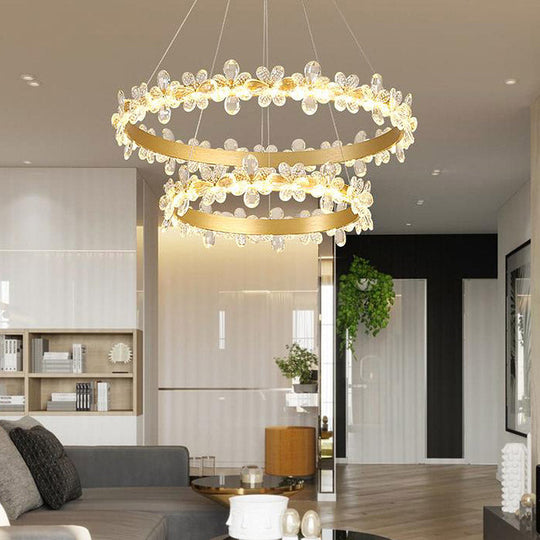 Modern Crystal Round Chandelier Lamp - Led Gold/Coffee Pendant Light Fixture In Warm/White 19.5/27.5