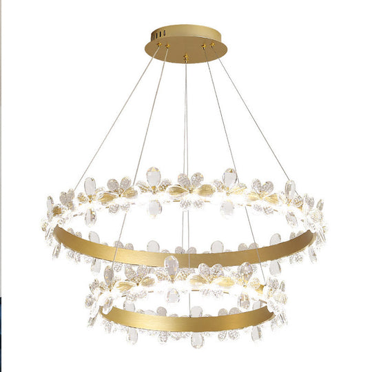 Modern Crystal Round Chandelier Lamp - Led Gold/Coffee Pendant Light Fixture In Warm/White 19.5/27.5