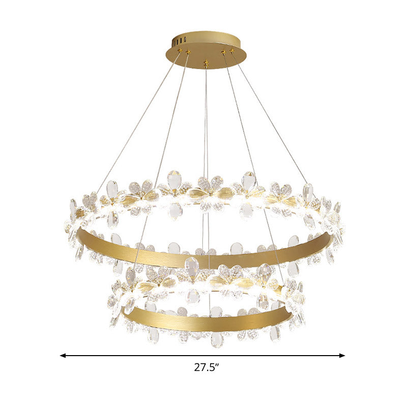 Modern Crystal Round Chandelier Lamp - Led Gold/Coffee Pendant Light Fixture In Warm/White 19.5/27.5